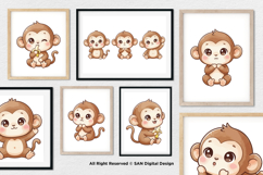 15 Bundle Watercolor Baby Monkey Animal Primate Banana Kids Product Image 4