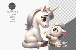 Mother's Day, Unicorn clipart, Flowers clipart, Product Image 1