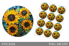 Flowers Sticker Design. Sunflowers Round Sticker Template Product Image 1