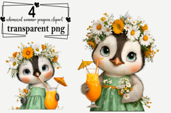 Whimsical Summer Penguin Clipart Watercolor PNG Product Image 1