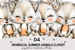 Whimsical Summer Animals Clipart Watercolor png Product Image 1