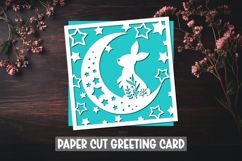 Baby bunny greeting paper cut card. Floral greeting card SVG Product Image 1