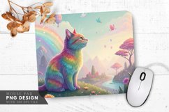 Whimsical Rainbow Cat in a Mystical Landscape Mouse Pad PNG Product Image 1