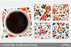 Flowers Square Coaster Sublimation. Flowers Coaster Design Product Image 1