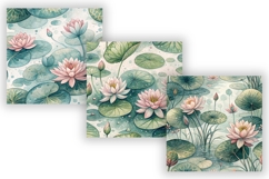 Lotus Seamless Patterns, Water Lily Digital Paper Pack Product Image 4