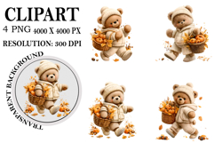 Whimsical Fall Teddy Bear Clipart Watercolor PNG Product Image 1