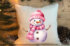 Cute Pink Christmas Snowman Sublimation Clipart Product Image 4