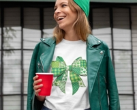 Patchwork St. Patricks Day Coquette Bow Shamrock PNG Design Product Image 3