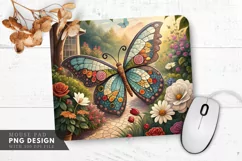 Butterfly Bloom Mosaic Art Mouse Pad PNG Design Product Image 1