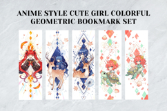 Anime-style Cute Girl Bookmark Set,Colorful Geometric Design Product Image 4