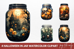 Halloween In Jar Watercolor Clipart Sublimation PNG Product Image 1