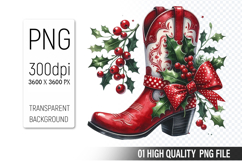 Watercolor Christmas Cowboy Boots Clipart PNG Bundle Product Image 5