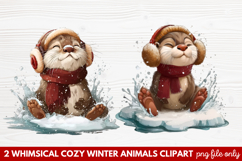 Whimsical Cozy Winter Animals Clipart | Cute Snowy Forest Product Image 1