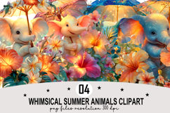 Whimsical Summer Animals Clipart Watercolor PNG Product Image 1