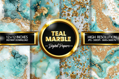 Teal Marble Digital Papers - 04 variations Product Image 1