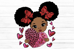 Valentine Girl PNG Red Glitter Bows Afro Puff Holding Heart Product Image 4