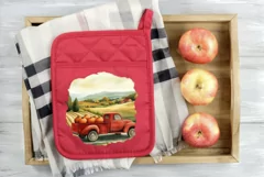 Red Farm Truck Illustration, Watercolor Fall Pumpkins Print Product Image 4