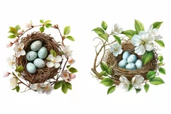 Watercolor bird nest, Decorative Nest Clipart Nursery PNG Product Image 4