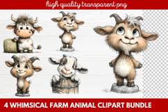 4 Whimsical Farm Animal Clipart | Cute Farm Animals PNG Set Product Image 1
