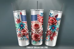 3D Patriotic Flowers Tumbler Sublimation Designs Product Image 4