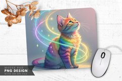 Whimsical Rainbow Cat in Swirling Colors Mouse Pad PNG Product Image 1