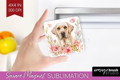 Floral Dog Magnet Sublimation - Flowers Square Magnet PNG Product Image 1