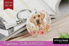 Floral Dog Keychain PNG - Flowers Keychain Sublimation Product Image 1