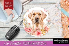 Floral Dog Car Coaster - Flowers Coaster PNG Sublimation Product Image 1
