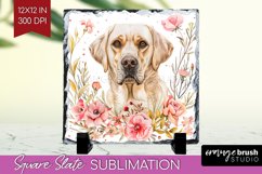 Floral Dog Slate PNG - Flowers Square Slate Sublimation Product Image 1