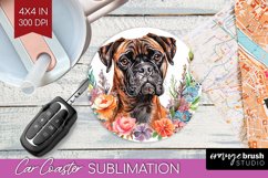 Floral Dog Car Coaster - Flowers Coaster PNG Sublimation Product Image 1