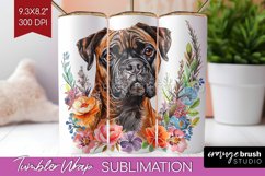 Floral Dog Tumbler Wrap - Flowers Tumbler PNG Sublimation Product Image 1