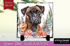 Floral Dog Slate PNG - Flowers Square Slate Sublimation Product Image 1