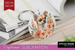 Floral Dog Keychain PNG - Flowers Keychain Sublimation Product Image 1