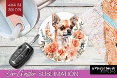 Floral Dog Car Coaster - Flowers Coaster PNG Sublimation Product Image 1