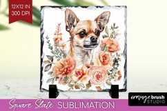 Floral Dog Slate PNG - Flowers Square Slate Sublimation Product Image 1