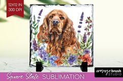 Floral Dog Slate PNG - Flowers Square Slate Sublimation Product Image 1