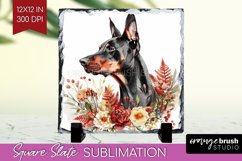 Floral Dog Slate PNG - Flowers Square Slate Sublimation Product Image 1