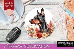 Floral Dog Car Coaster - Flowers Coaster PNG Sublimation Product Image 1