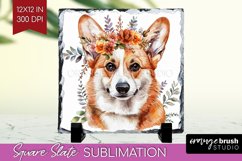 Floral Dog Slate PNG - Flowers Square Slate Sublimation Product Image 1