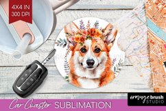 Floral Dog Car Coaster - Flowers Coaster PNG Sublimation Product Image 1