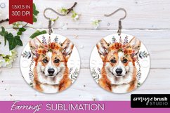 Floral Dog Round Earrings - Flowers PNG Sublimation Product Image 1