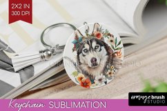 Floral Dog Keychain PNG - Flowers Keychain Sublimation Product Image 1