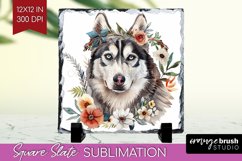 Floral Dog Slate PNG - Flowers Square Slate Sublimation Product Image 1