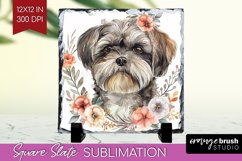 Floral Dog Slate PNG - Flowers Square Slate Sublimation Product Image 1