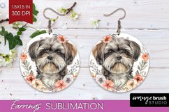 Floral Dog Round Earrings - Flowers PNG Sublimation Product Image 1