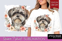 Floral Dog Square Tshirt Background - Flowers PNG Product Image 1