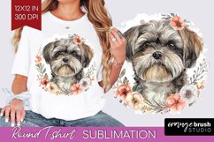 Floral Dog Round Tshirt Background - Flowers PNG Sublimation Product Image 1