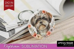 Floral Dog Keychain PNG - Flowers Keychain Sublimation Product Image 1