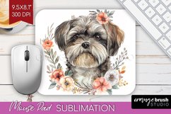 Floral Dog Mouse Pad Sublimation - Flowers Mousepad PNG Product Image 1