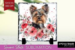 Floral Dog Slate PNG - Flowers Square Slate Sublimation Product Image 1